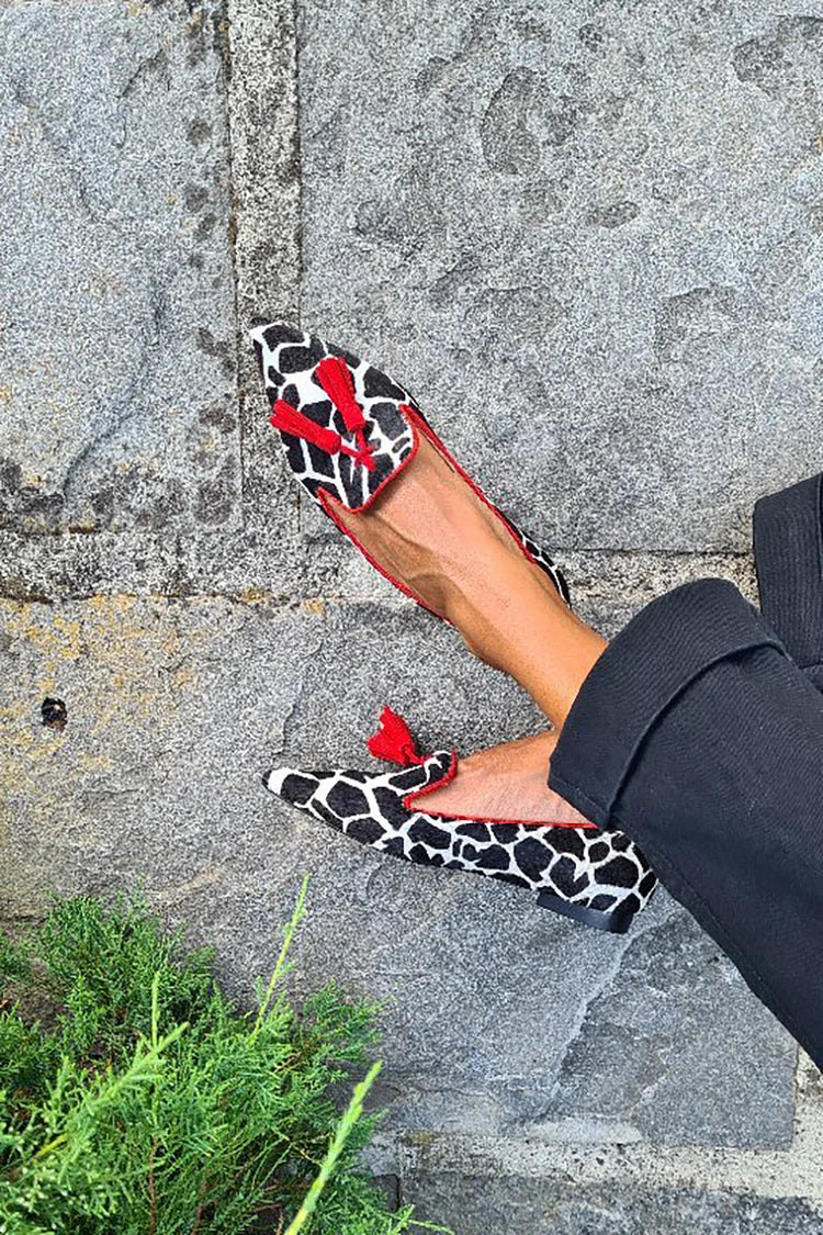 Helena | Animal Print Loafer With Red Fringes
