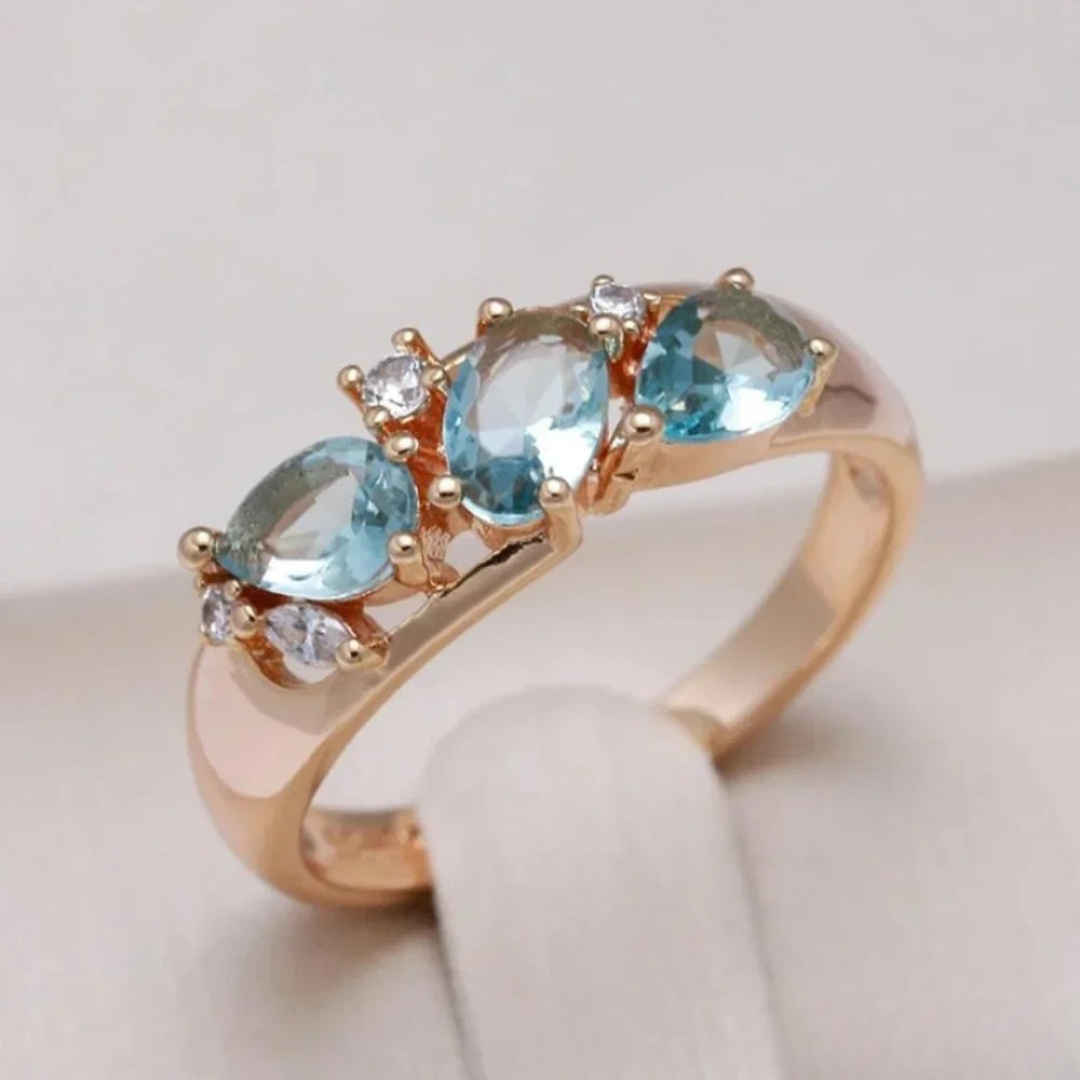 Blue zircon ring in gold