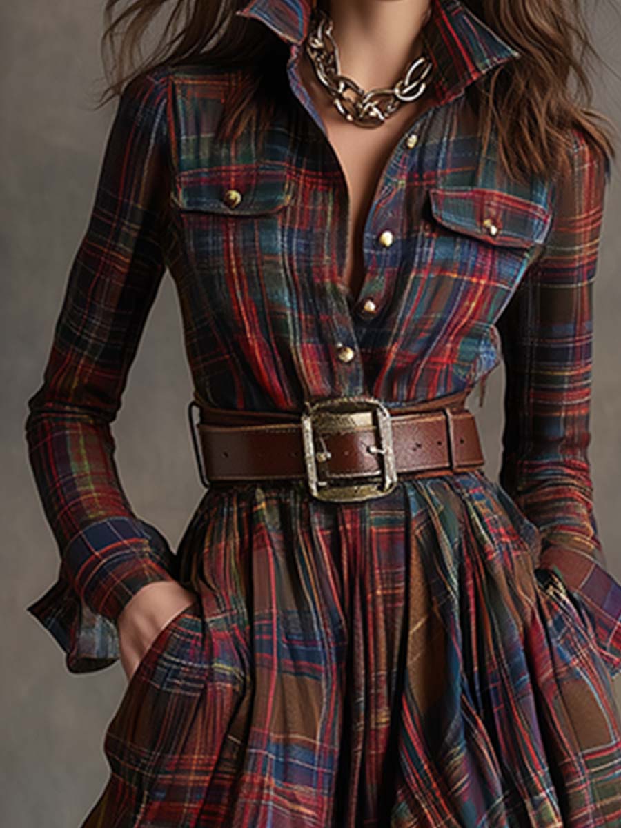 Genevieve | Highland Plaid Belted Maxi Dress