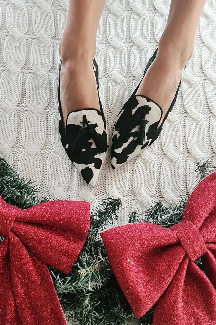 COW PRINT LOAFERS WITH TASSEL - Liam & Ivy