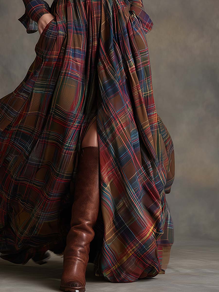 Genevieve | Highland Plaid Belted Maxi Dress - Liam & Ivy