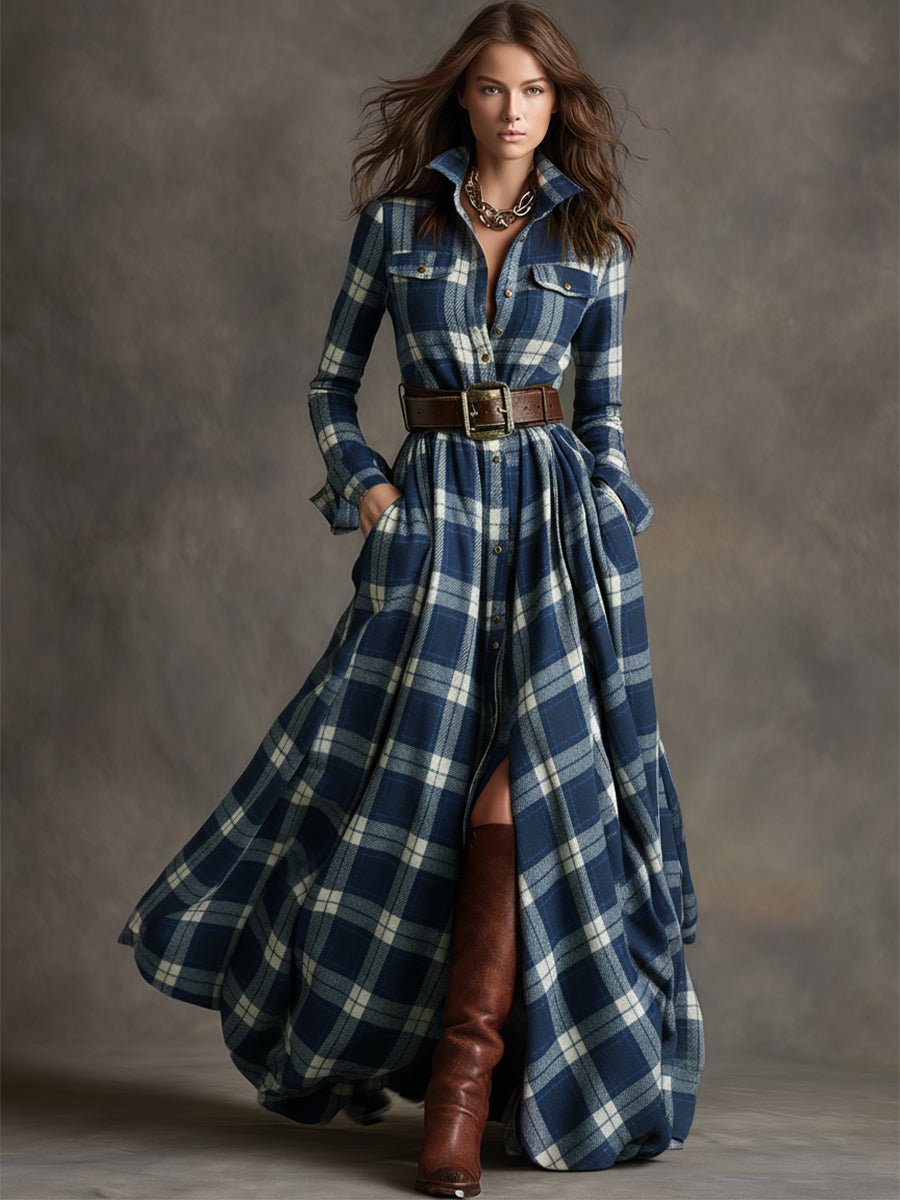 Genevieve | Highland Plaid Belted Maxi Dress - Liam & Ivy