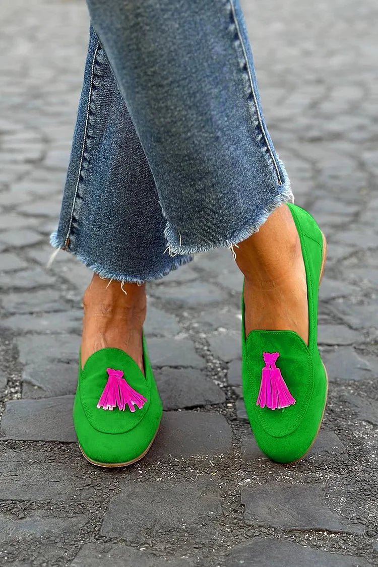 GREEN LOAFER WITH FUCHSIA TASSEL - Liam & Ivy