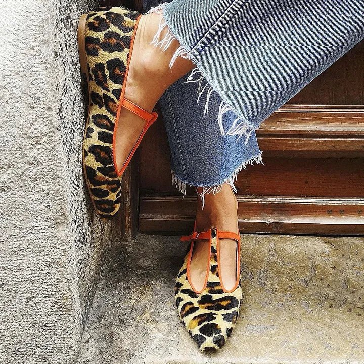 LEOPARD T - STRAP FLATS - Liam & Ivy