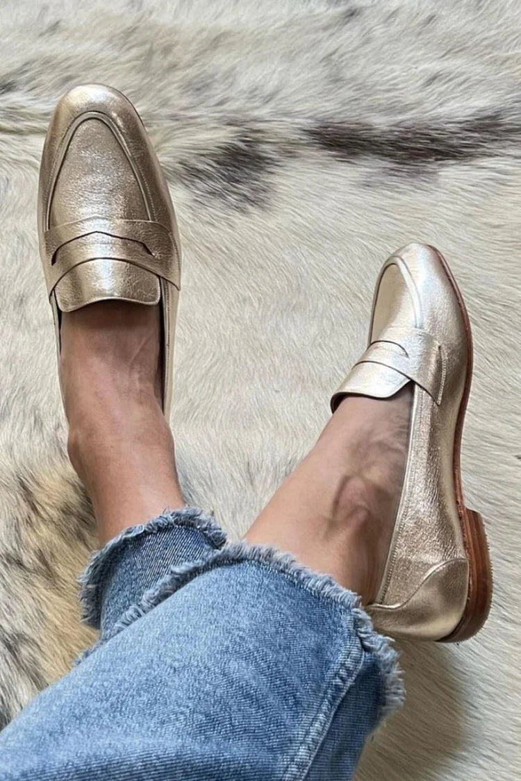 SHINY LIGHT GOLD LOAFER - Liam & Ivy