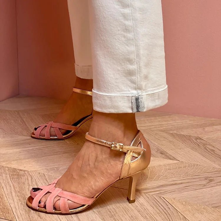 STRAPPY PEACH MID HEELS - Liam & Ivy