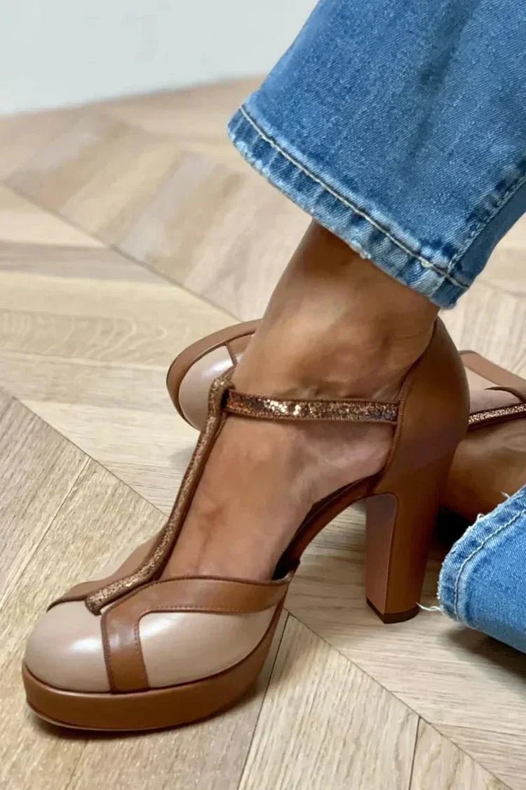 TWO - TONE T - STRAP HEELS - Liam & Ivy