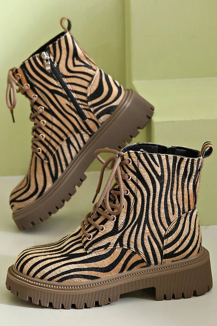 ZEBRA PRINT LACE - UP BOOTS - Liam & Ivy