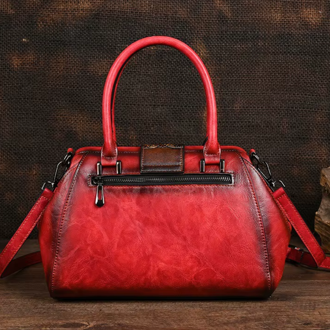 Florina - Leather Handbag with Engraved Floral Pattern