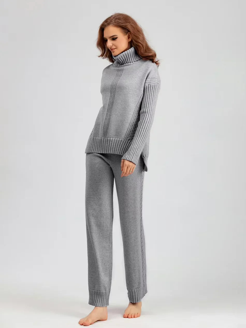 Scarlett | Chic High-Neck Knit Sweater & Loose Pants Set