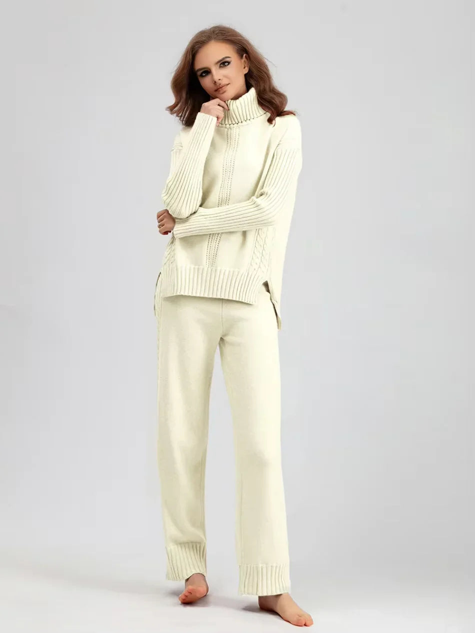 Scarlett | Chic High-Neck Knit Sweater & Loose Pants Set