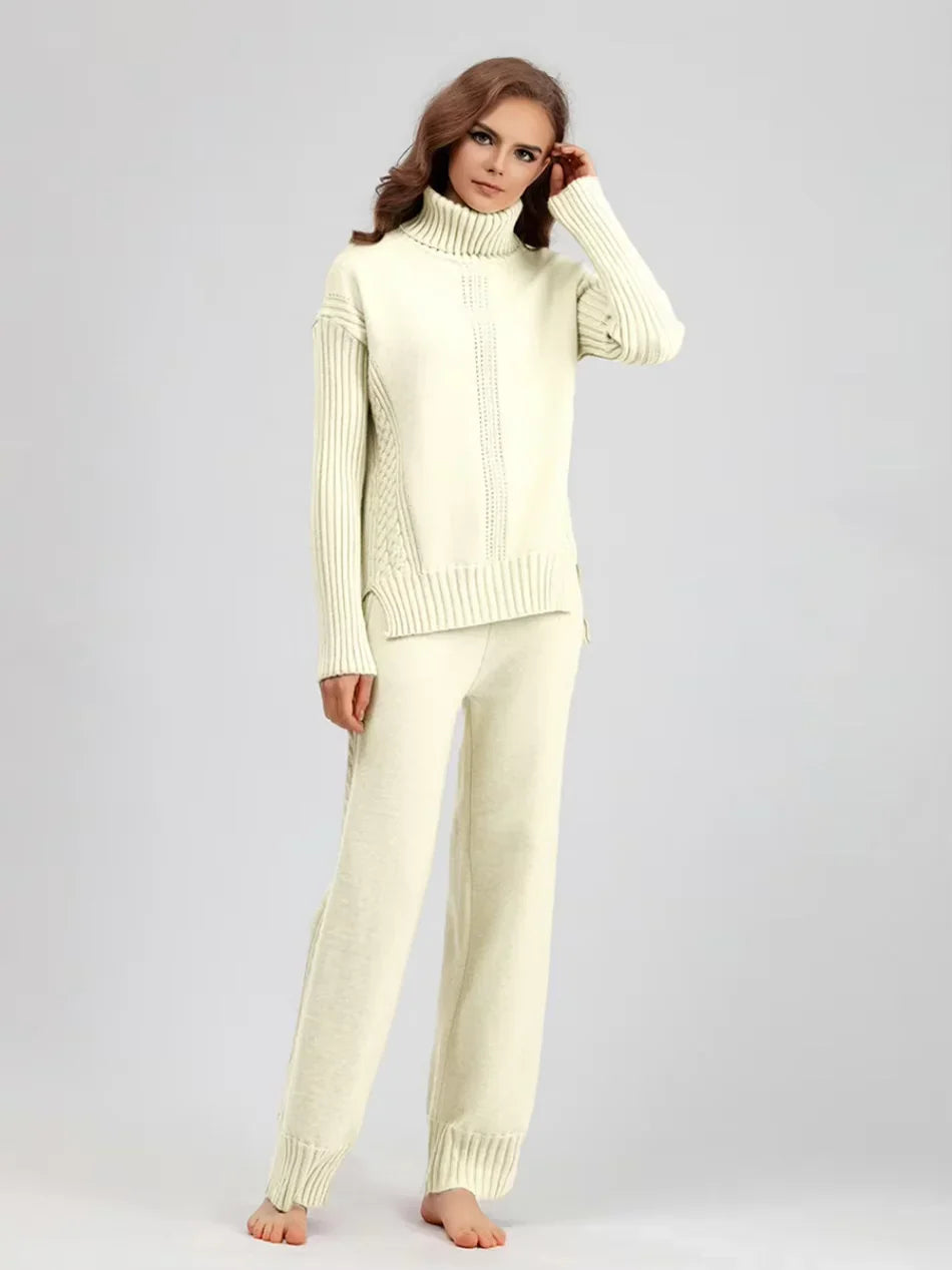 Scarlett | Chic High-Neck Knit Sweater & Loose Pants Set