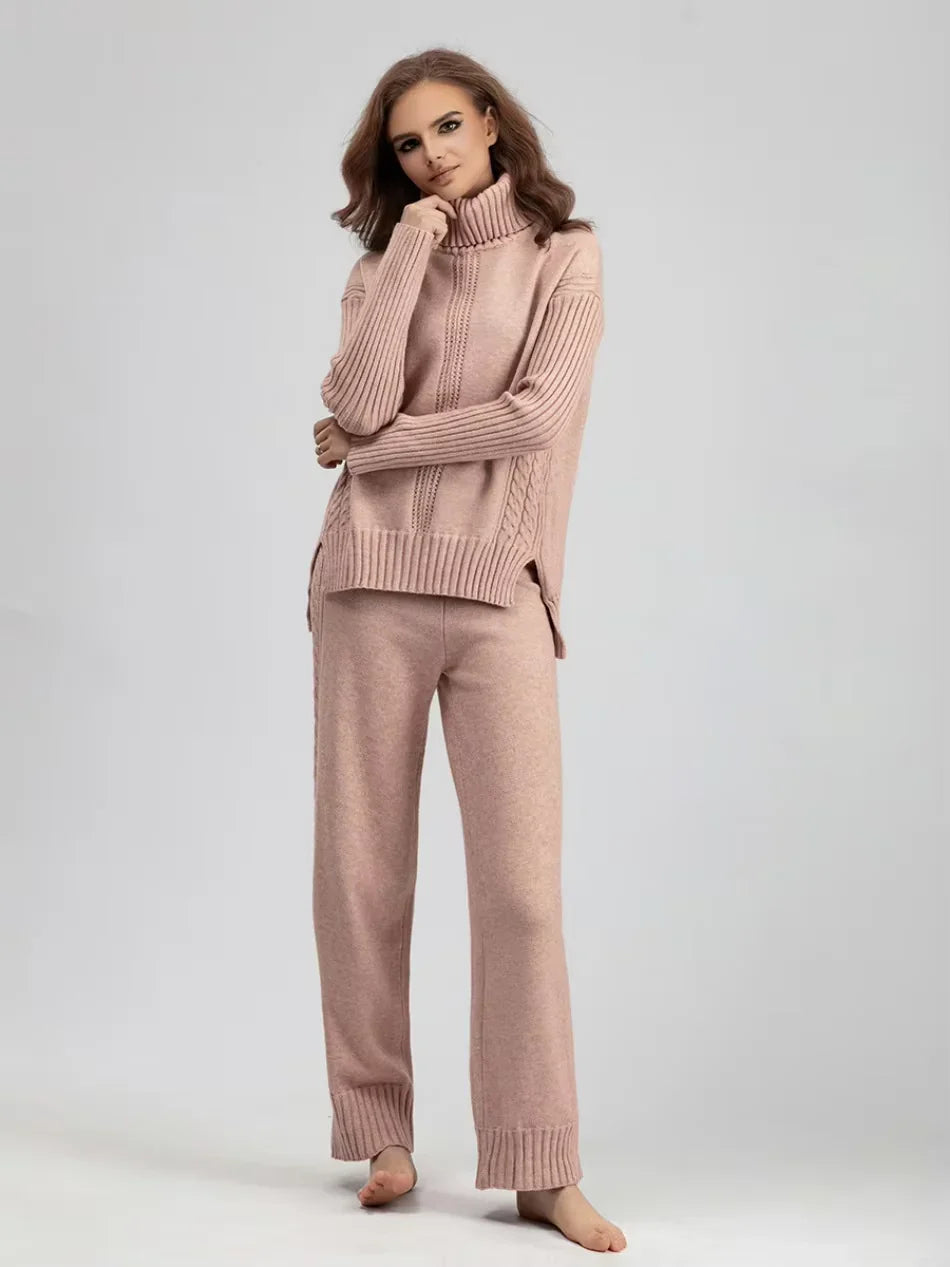 Scarlett | Chic High-Neck Knit Sweater & Loose Pants Set