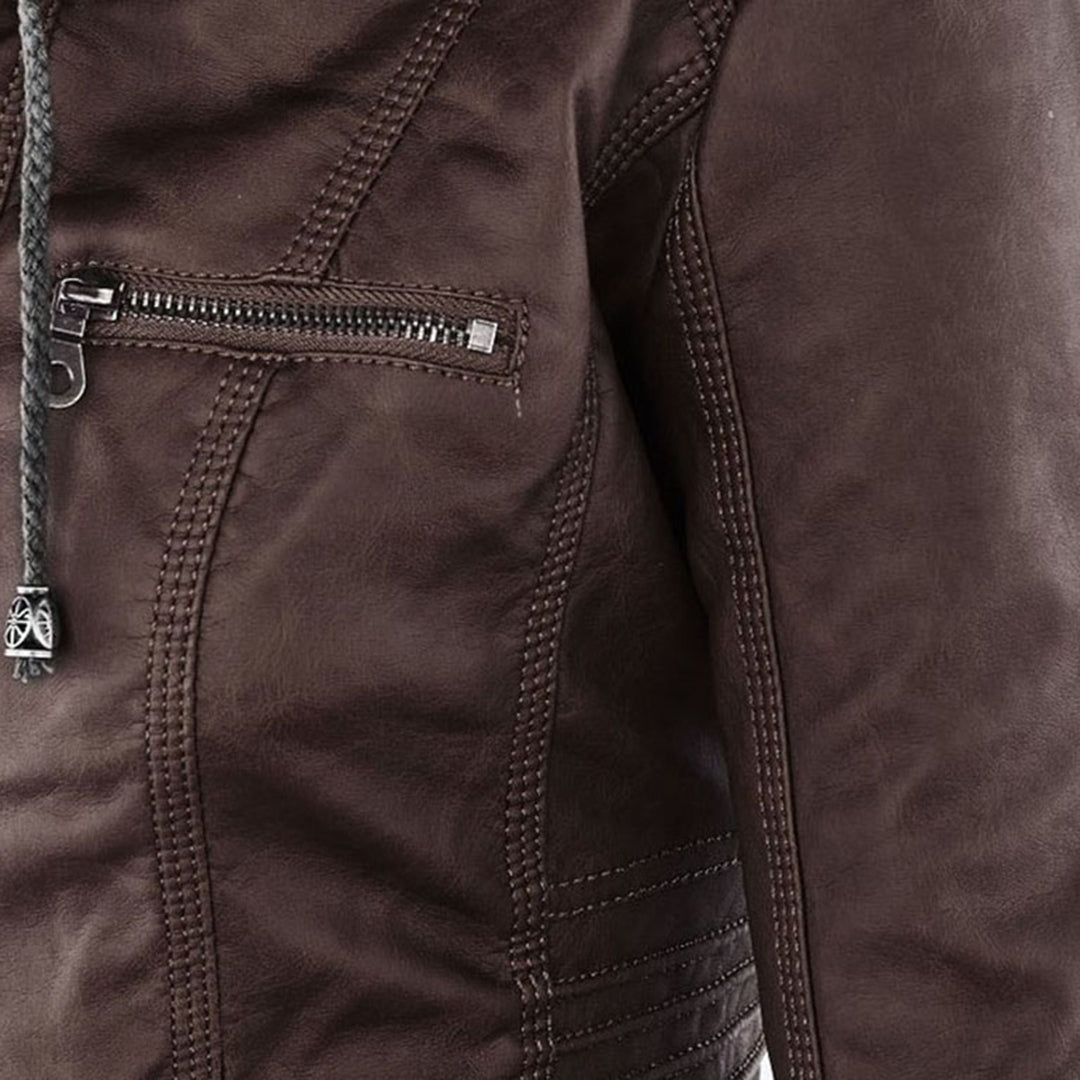 MP | Fashionable Leather Jacket with Hood