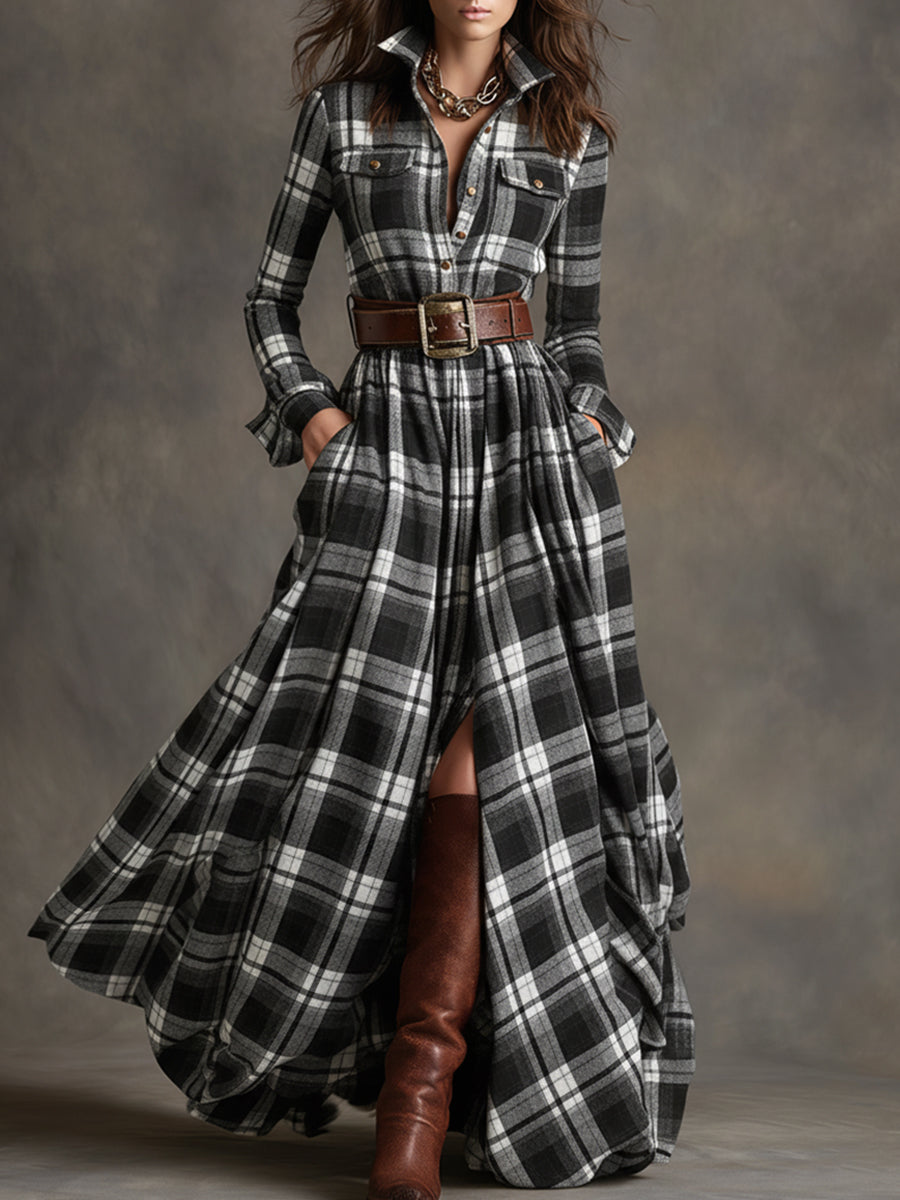 Genevieve | Highland Plaid Belted Maxi Dress