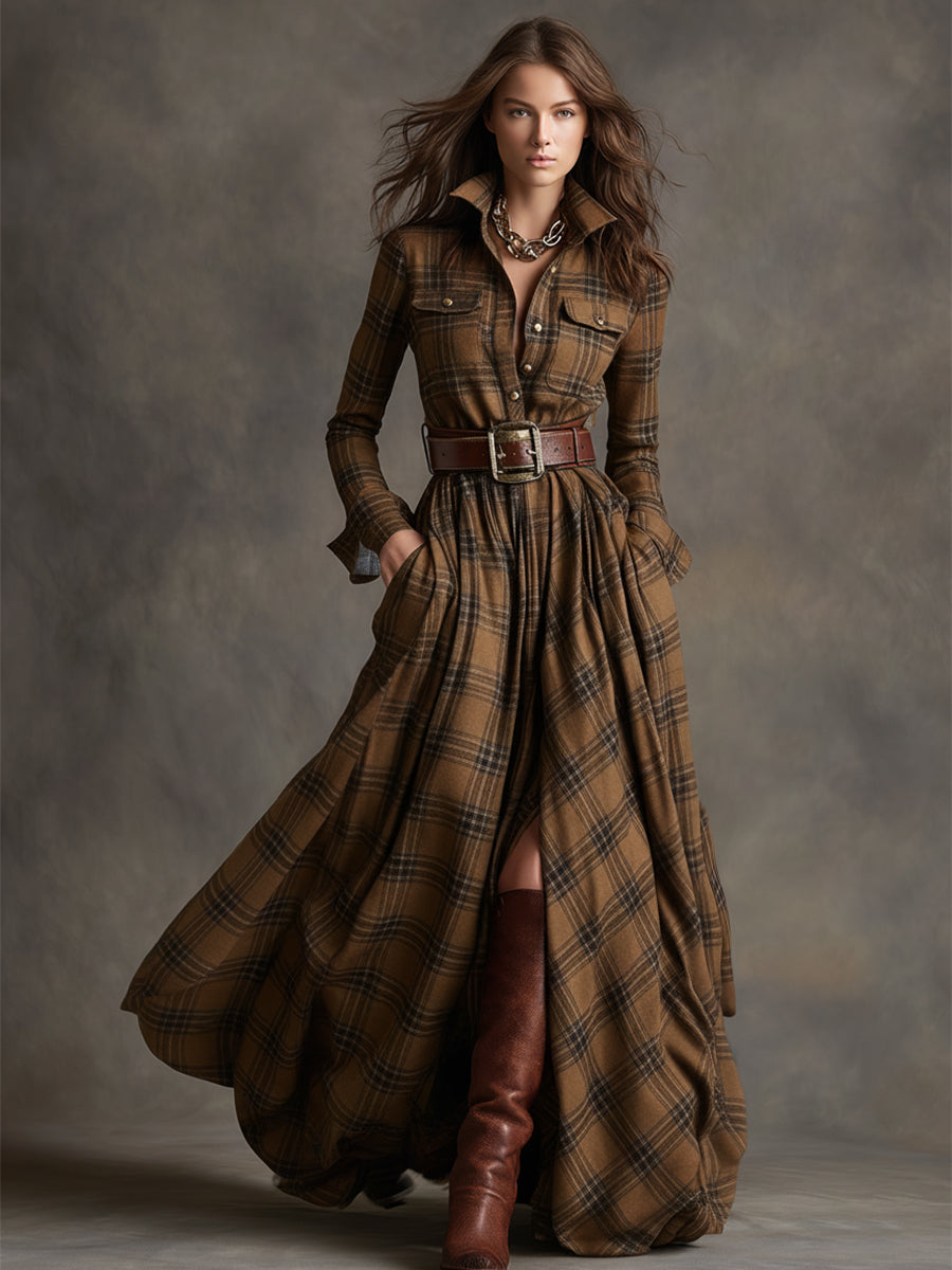 Genevieve | Highland Plaid Belted Maxi Dress