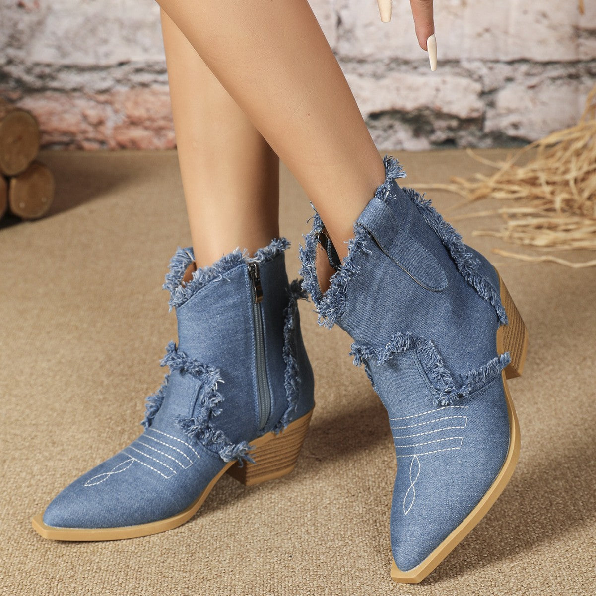 Denim Heeled Boots