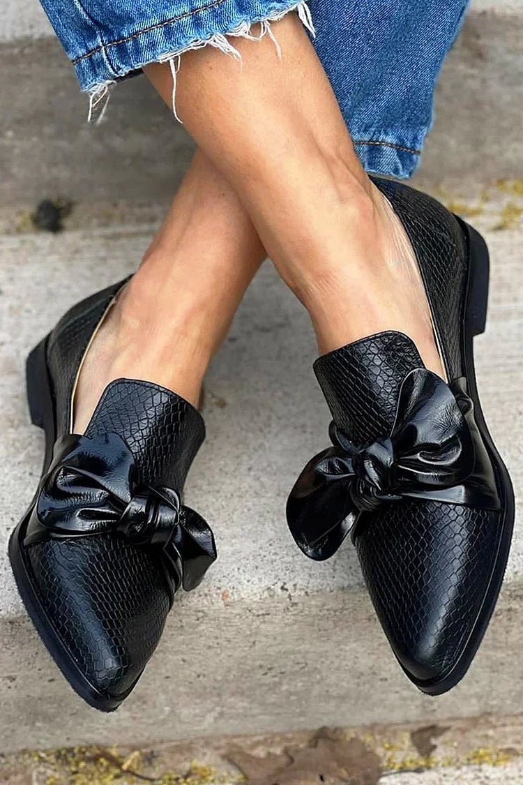 BLACK LOAFER WITH SHINY BOW - Liam & Ivy
