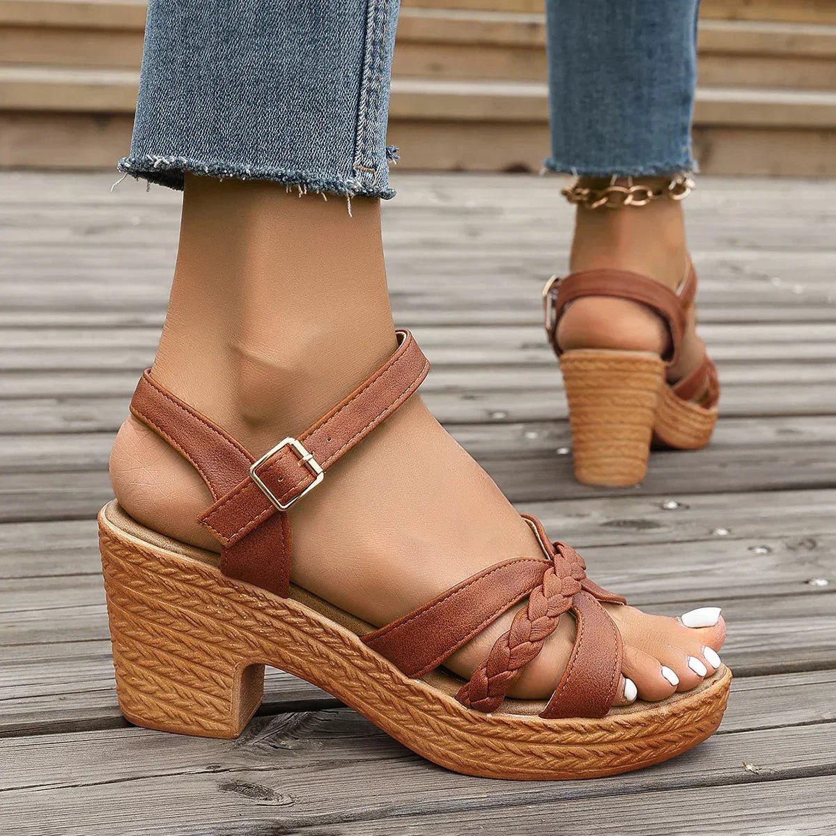 BRAIDED STRAP PLATFORM SANDALS - Liam & Ivy