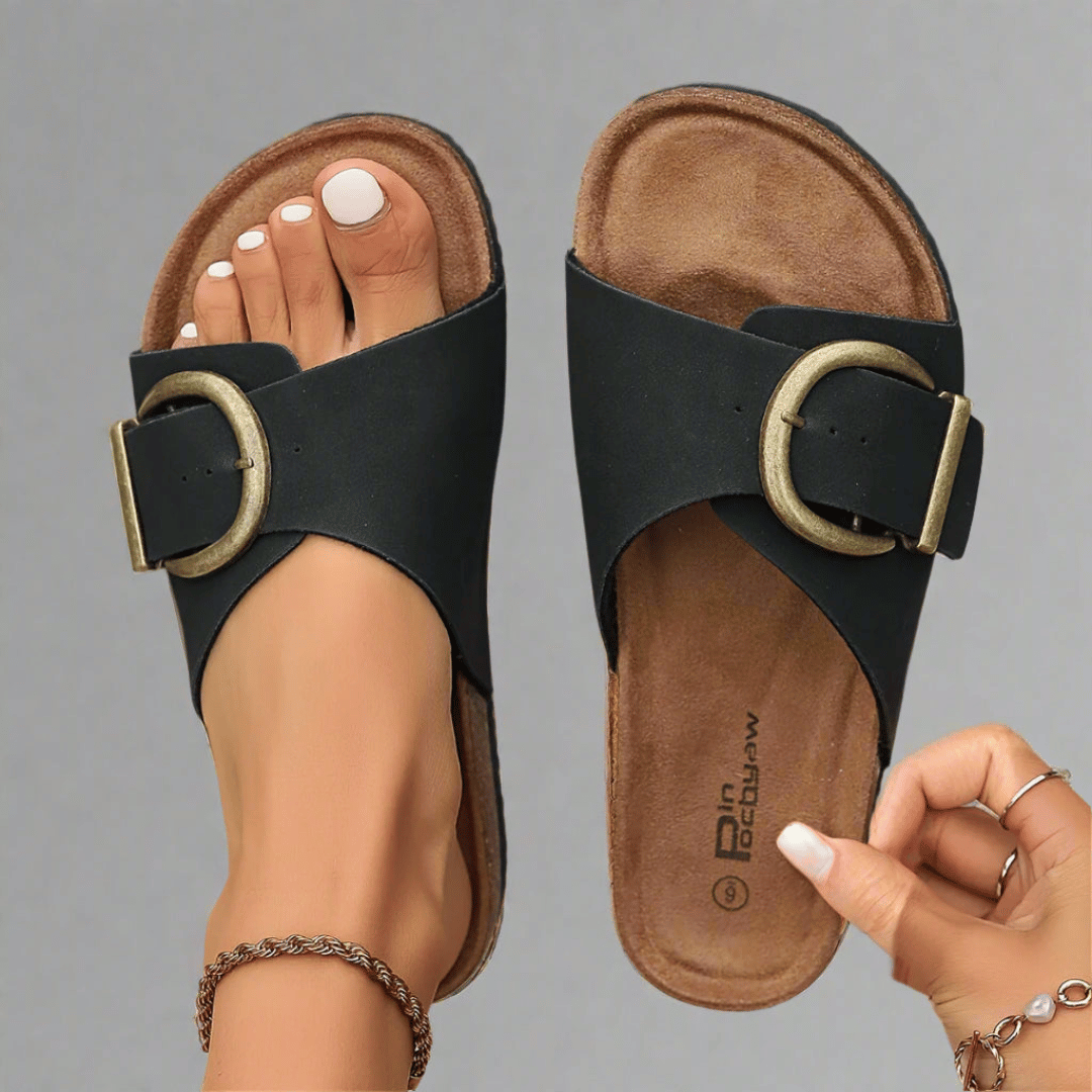 BUCKLE SLIDE SANDALS - Liam & Ivy
