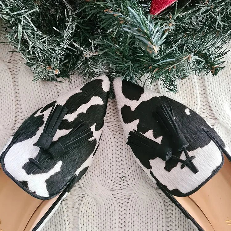 COW PRINT LOAFERS WITH TASSEL - Liam & Ivy