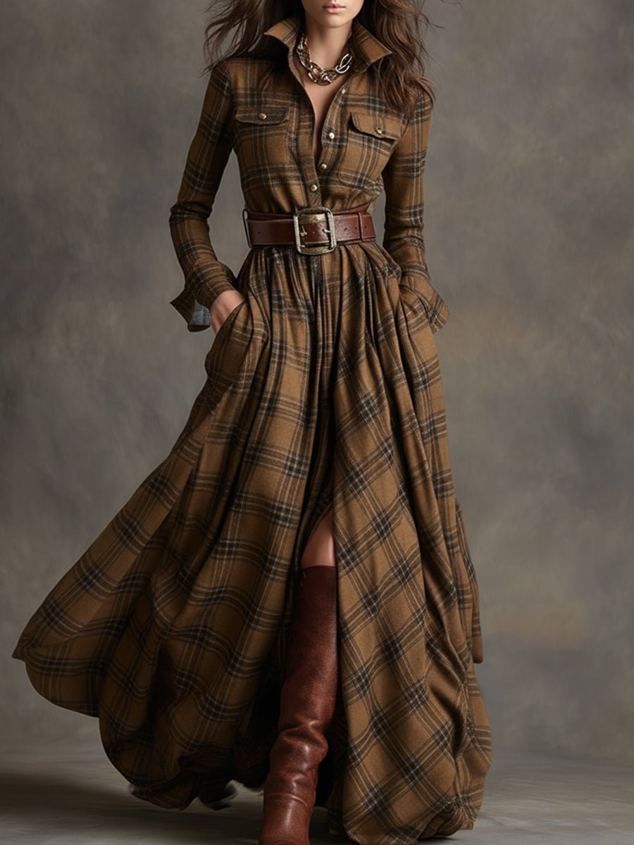 Genevieve | Highland Plaid Belted Maxi Dress - Liam & Ivy