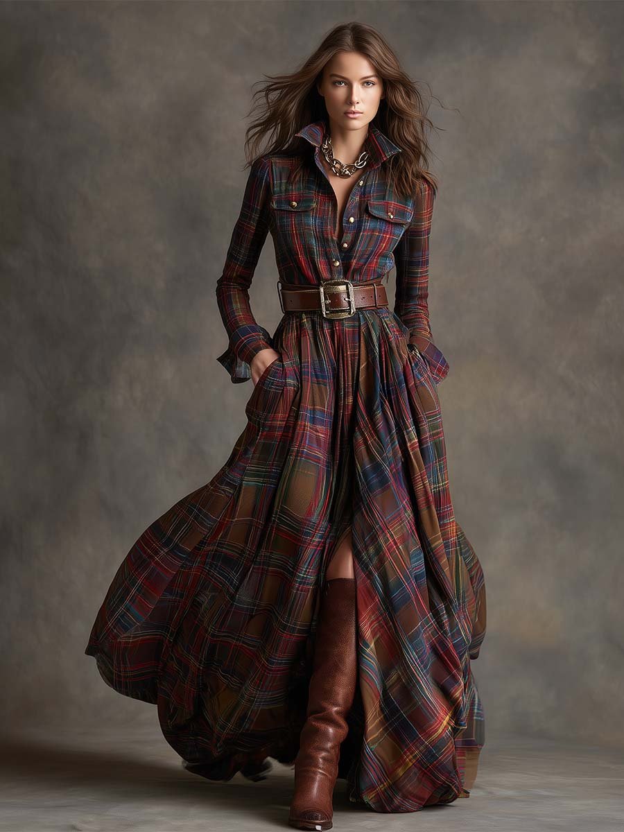 Genevieve | Highland Plaid Belted Maxi Dress - Liam & Ivy