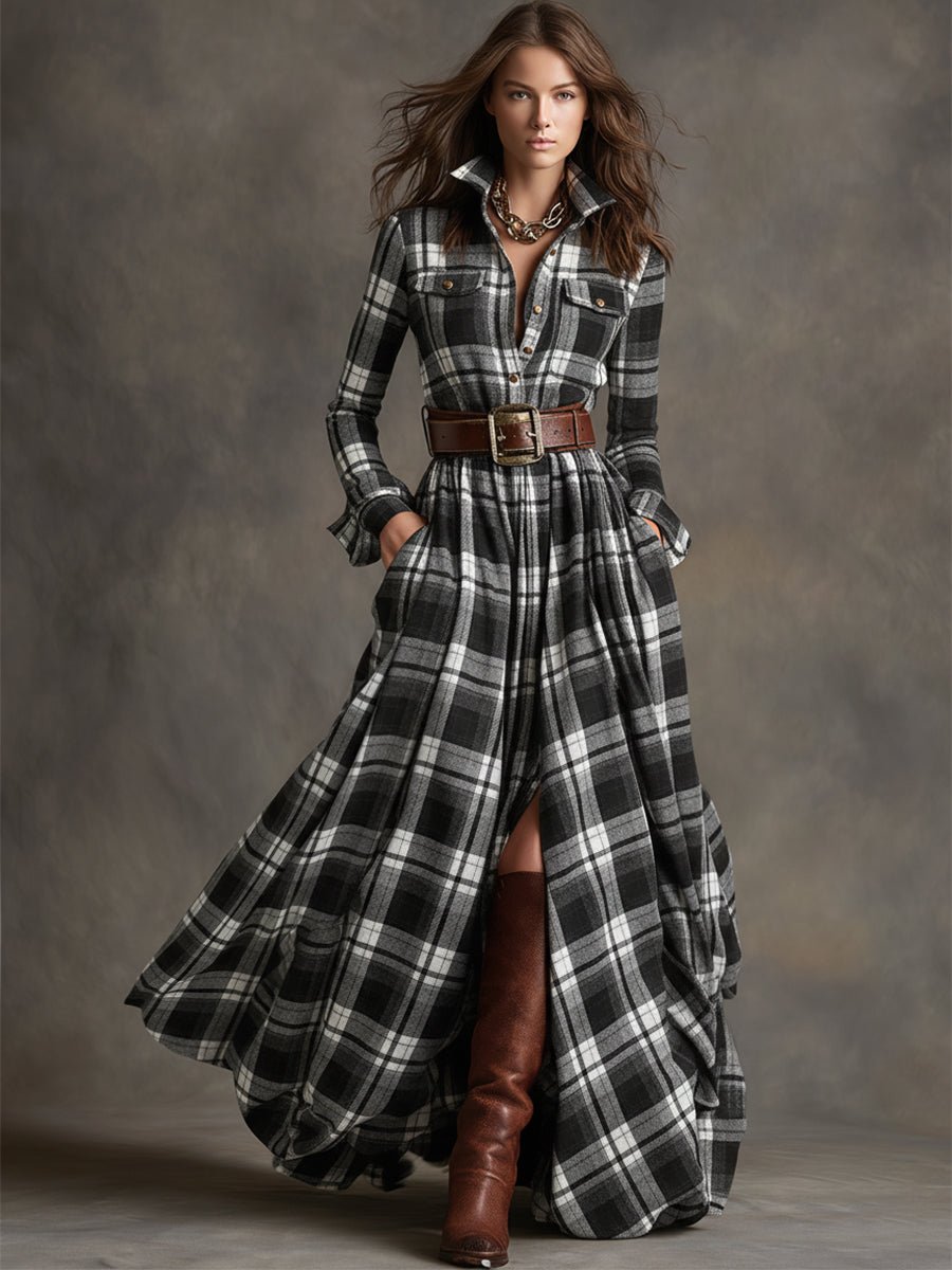 Genevieve | Highland Plaid Belted Maxi Dress - Liam & Ivy
