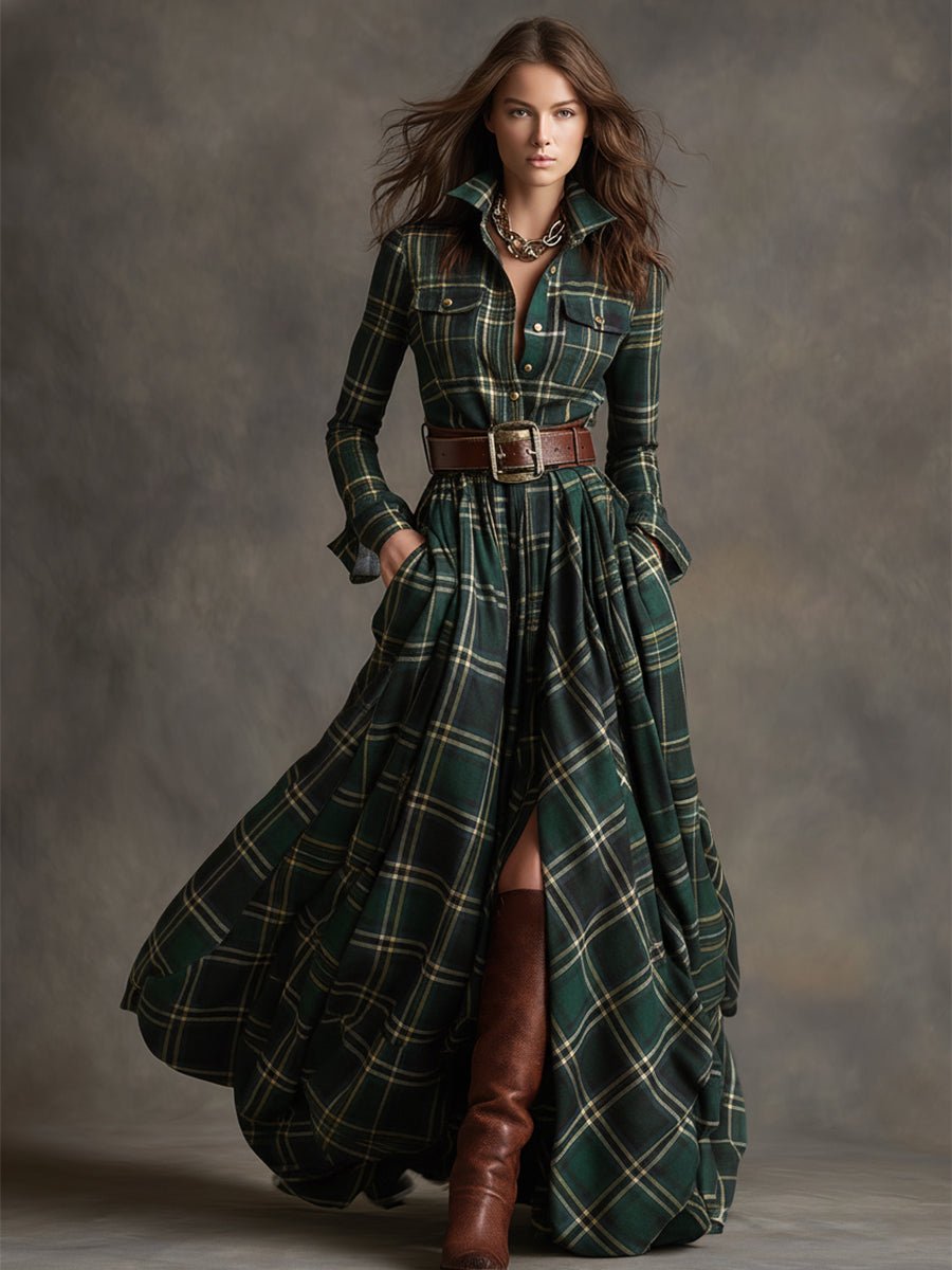 Genevieve | Highland Plaid Belted Maxi Dress - Liam & Ivy