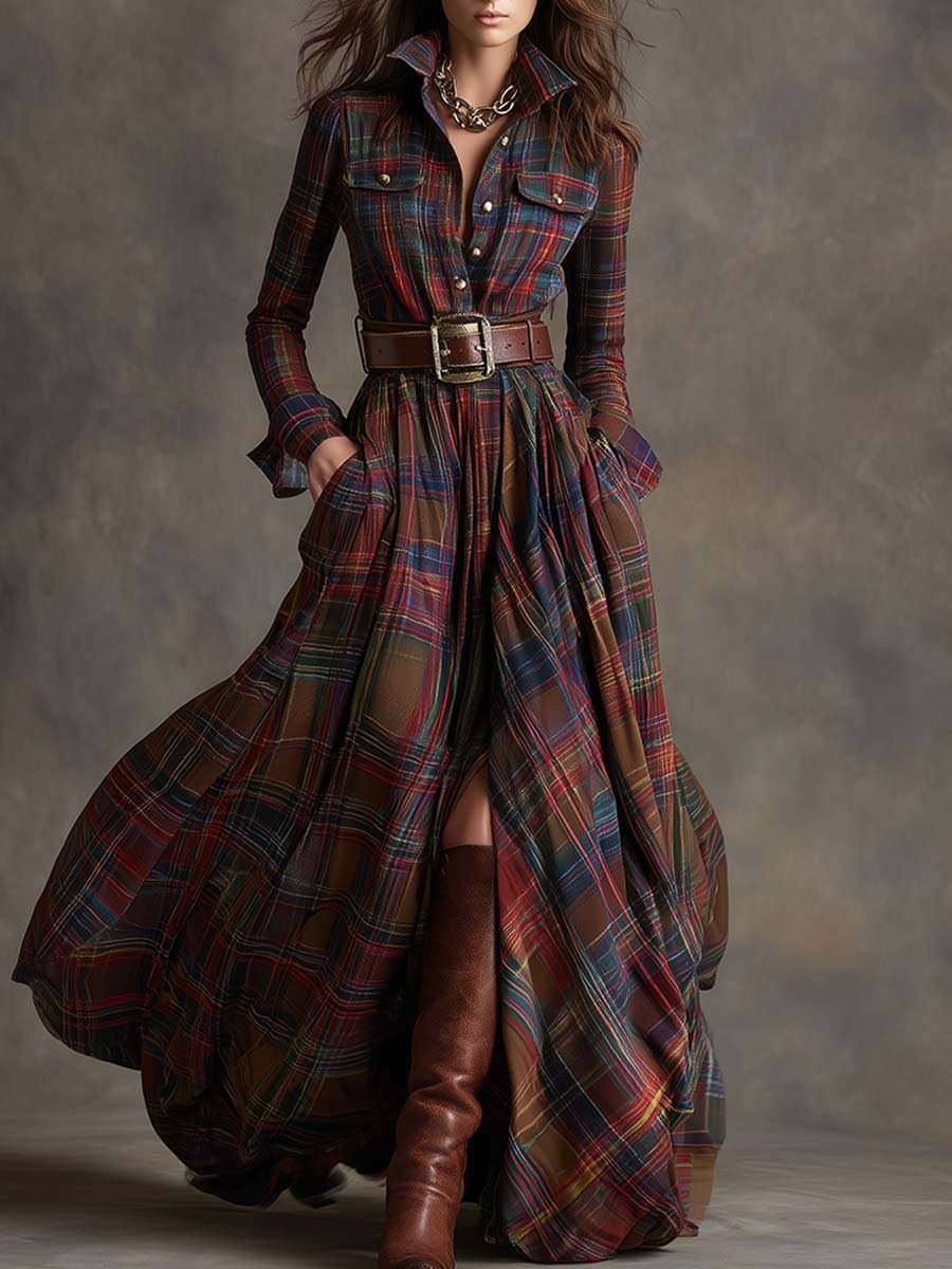 Genevieve | Highland Plaid Belted Maxi Dress - Liam & Ivy