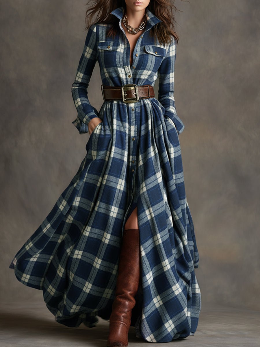 Genevieve | Highland Plaid Belted Maxi Dress - Liam & Ivy