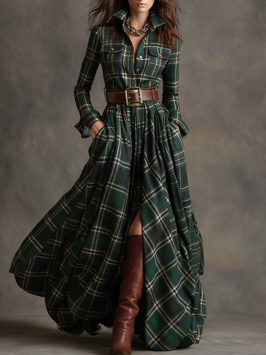 Genevieve | Highland Plaid Belted Maxi Dress - Liam & Ivy