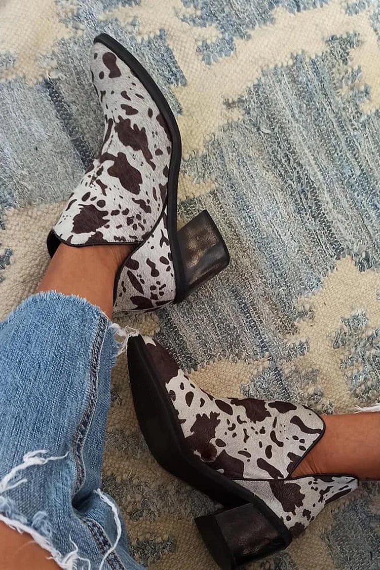 Julia™ | Cow Print Suede Ankle Boots - Liam & Ivy