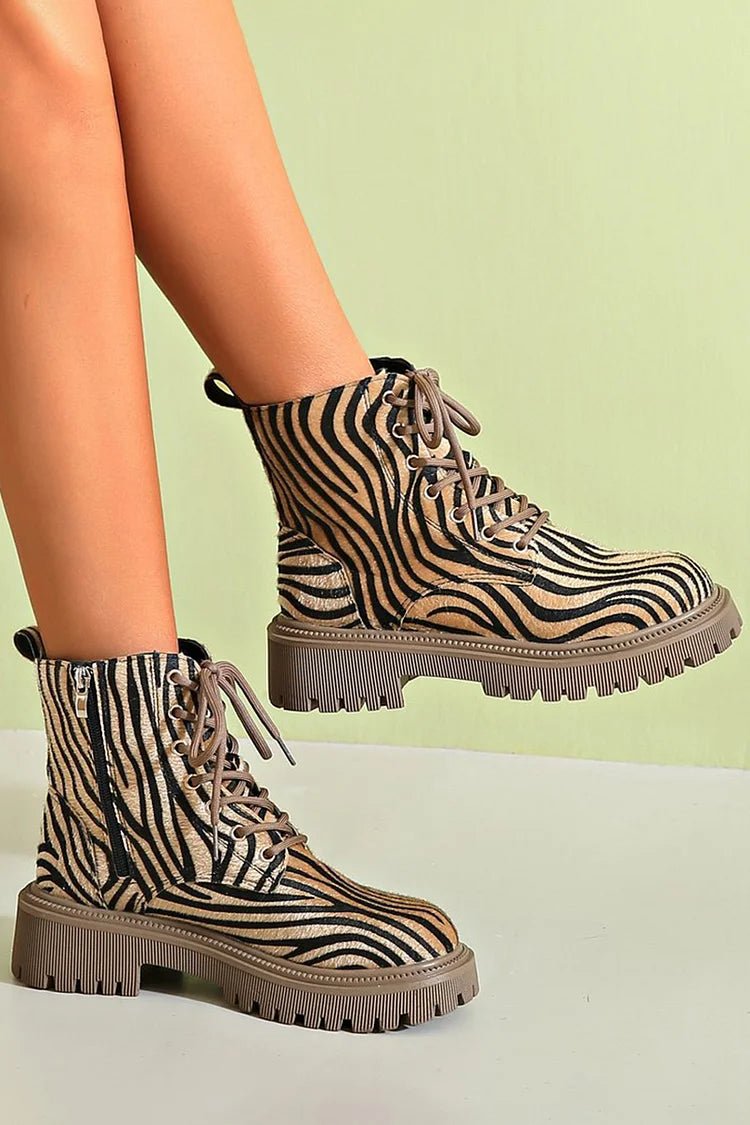 ZEBRA PRINT LACE - UP BOOTS - Liam & Ivy