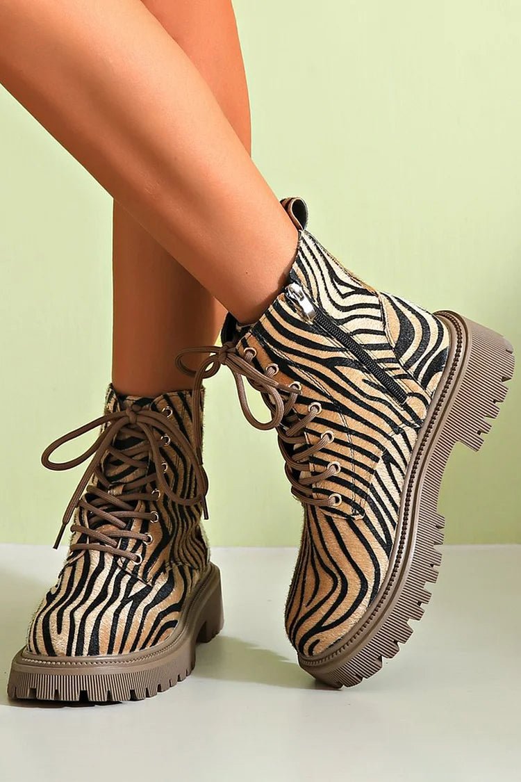ZEBRA PRINT LACE - UP BOOTS - Liam & Ivy