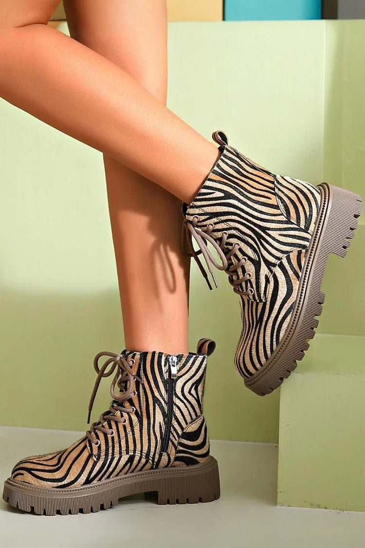 ZEBRA PRINT LACE - UP BOOTS - Liam & Ivy