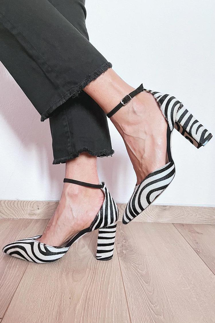 ZEBRA PRINT PUMPS WITH ANKLE STRAP - Liam & Ivy