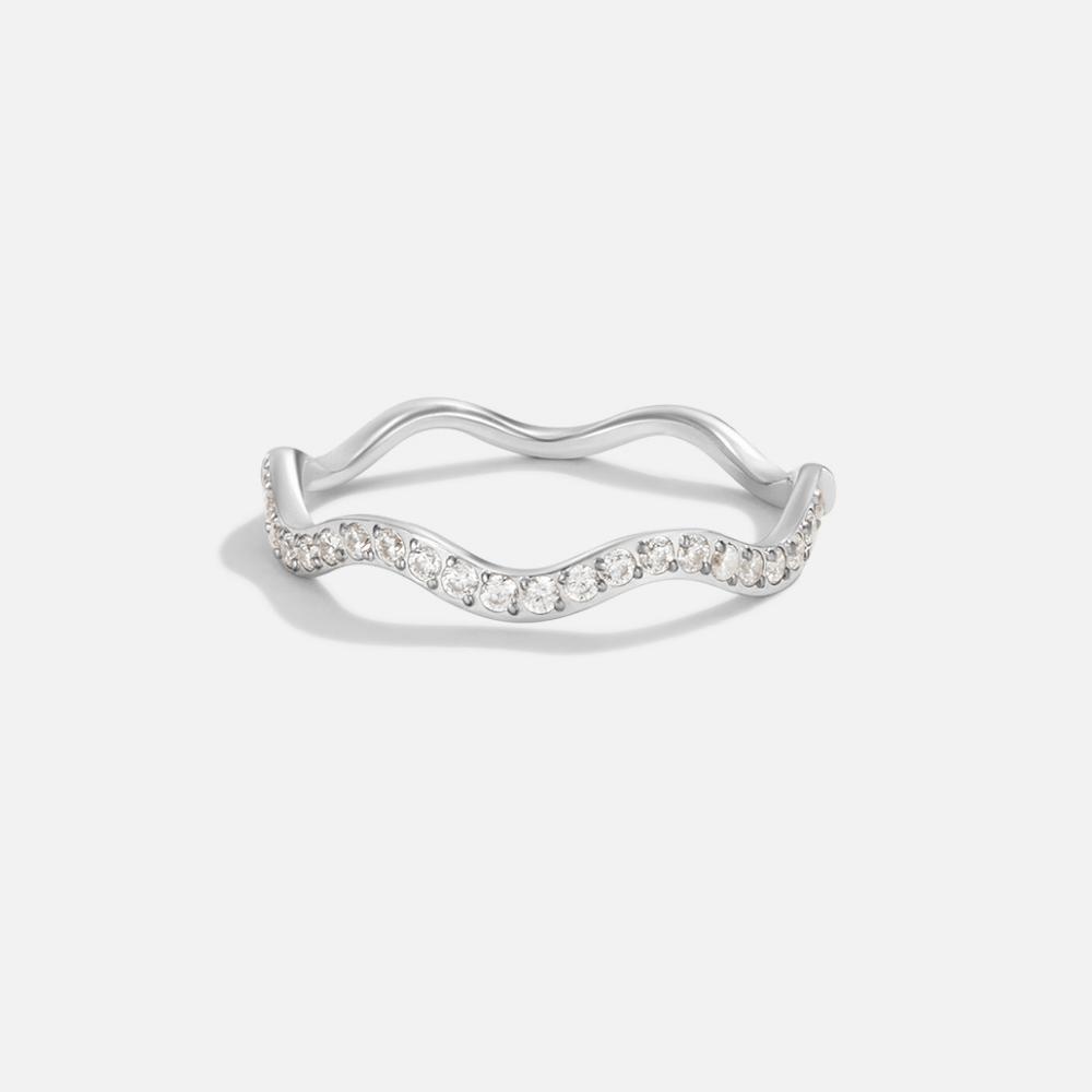 Zenya Ring in Crystal and Silver Waves